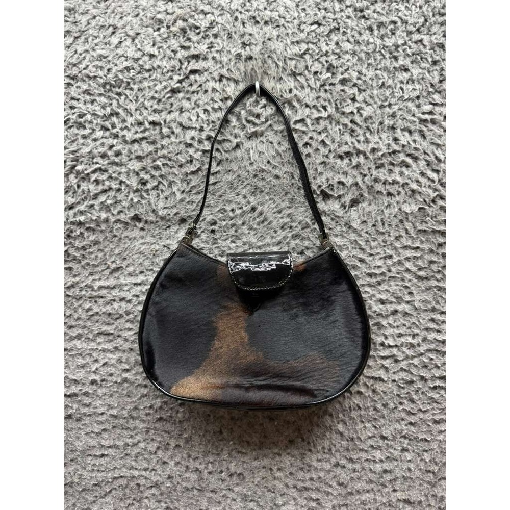 Vintage Giuseppe Zanotti Genuine Animal Hide Leather Baguette Shoulder Bag Black